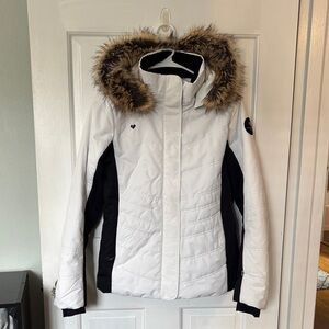 Obermeyer White and Black Ski Jacket with Fur Hood